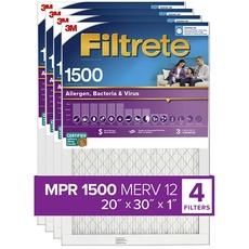 Filtrete 20x30x1, AC Furnace Air Filter, MPR 1500, Healthy Living Ultra Allergen, 4-Pack (exact dimensions 19.84 x 29.84 x 0.78)