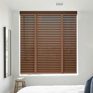 Holzjalousie Innen, Echtholz Jalousien, 50 mm Lamellen, Massivholz Holzrollo die Sichtschutz, Blendschutz und Sonnenschutz, für Zuhause und Büro (Walnut, 90x200cm)