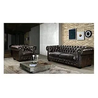 Chesterfield Ledersessel - Büffelleder - Braun - BRENTON