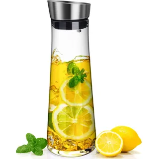 Glas-Karaffe, Csuntikulo 1 Liter Glaskaraffe mit Deckel, Basic Wasserkaraffe aus Glas für Heißes Kaltes Wasser Getränke Eistee Milch Kaffee Wein Hausgemachte Getränke Tee, Transparent