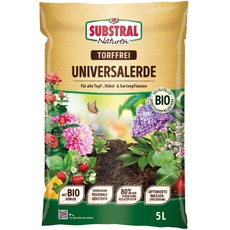 Substral Naturen Universalerde Bio & torffrei, für Zimmer-, Balkon und Kübelpflanzen, in Beeten und Rabatten, 5 L, Grün
