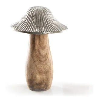 Logbuch-Verlag große Pilz Dekofigur - Natur Deko aus Holz & Metall - 24 cm Pilzfigur als Herbstdeko Weihnachtsdeko Naturdeko