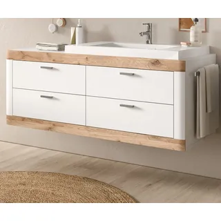 inn.furn Waschbeckenunterschrank weiß Eiche 133 cm, mit Waschbecken Sopela