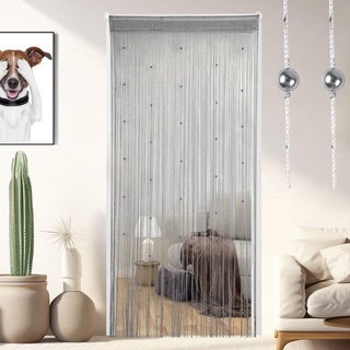 Vagasi 2 Stücke Türvorhang Hochzeit Fadengardine Fadenvorhang 100 x 200 cm Bead Fadenvorhang einfarbig Perle Glitzer schön für Schlafzimmer Restaurant Fotografie Hintergrund, Perle Silber