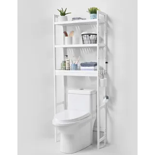 Vevor Aufbewahrung über der Toilette, 3-stufiger verstellbarer Badezimmer-Organizer über der Toilette, Aufbewahrungsregal aus Bambus mit 3 Haken, freistehend, einfach zu montieren