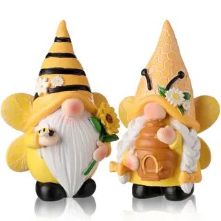 Chunful 2 Stück Bienenzwerge Dekorationen Harz Honigbiene Zwerge Küche Zuhause Ornamente Hummel Zwerge Sommer Herbst Zwerge Dekor Frühling Sonnenblume Zwerg Lustige schwedische Tomte Zwerg