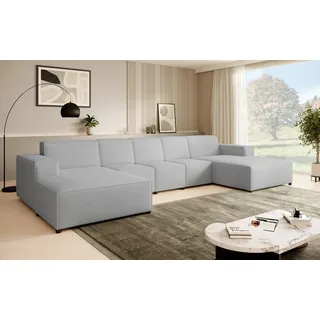 Ecksofa PEDRO U XL, breite Ottomane, Farbe: Hellgrau (Raven06) - Hellgrau