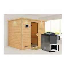 KARIBU Sauna »Paldiski«, inkl. 9 kW Bio-Kombi-Saunaofen mit externer Steuerung, für 4 Personen - beige