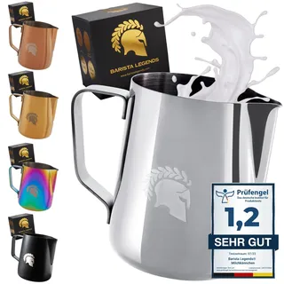 Barista Legends® Milchkännchen Edelstahl 350ml für Latte Art, Silber