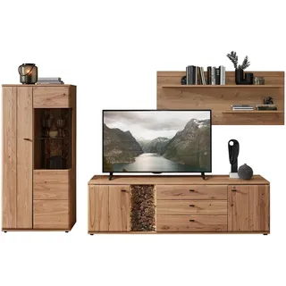 Linea Natura Wohnwand , Braun, Eschefarben, Eiche Artisan , Holz, Glas, Holzwerkstoff , 3-teilig , Esche, Kork , massiv , 10 Fächer , 2 Schublade(n) Schubladen , 320x163x50 cm , Typenauswahl, Beimöbel erhältlich , Holzmöbel, Wohnwände Holz, Wohnwände Holz