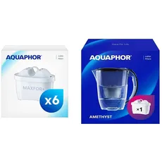 AQUAPHOR Filterkartusche MAXFOR+ Pack 5+1 - gegen Kalk & Wasserfilter Amethyst Schwarz inkl. 1 MAXFOR+ Filter Kanne