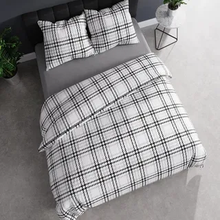 PETIT Satin Bettwäsche 220x200cm - Grau kariert, weich und elegant - Grau