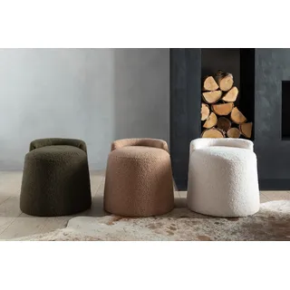Manahee Design | Runder Teddy-Pouf + Bouclé-Rückenlehne Weiß | Textil | 38 x 40 x 40 cm - Weiß