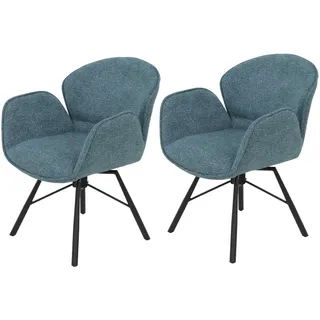 Hela Tische, 2er Set Esszimmerstuhl Armlehne Bristol, Bezug Webstoff Salbei Boucleòptik, 360° drehbar, Metallgestell