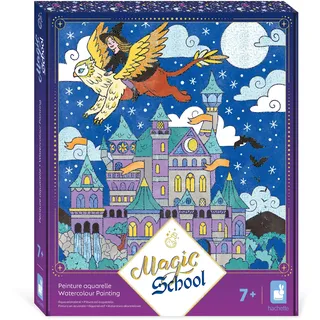 Janod - 4 Bilder mit glitzernden Linien - Aquarellmalerei - Thema Magie - Magic School - Kreativset für Kinder - Förderung der Feinmotorik und Konzentration – Ab 7 Jahren – J09108