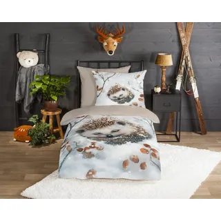 good morning Kinderbettwäsche »Jussi« 2 Stk. tlg. Flanell Biber, 135x200, Warm, Reißverschluss, Wende, Kind, Igel