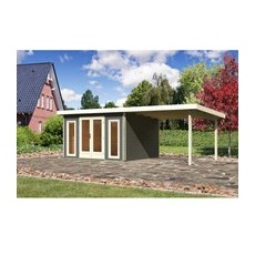 Karibu Holz-Gartenhaus Norrköping Terragrau Pultdach Lackiert 365 cm x 305 cm