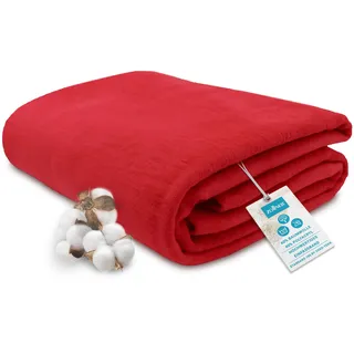 ZOLLNER Kuscheldecke flauschig in 150x200 cm - weiche und langlebige Sofadecke in rot - waschbar bis 40°C - Mischgewebe - mit elegantem Einfassband - Hotelqualität - Oeko Tex® Zertifiziert