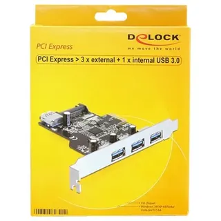 DeLock 89301 Schnittstellenkarte/Adapter Eingebaut USB 3.0 3x extern 1x intern LP SATA Power VIA, Kontrollerkarte
