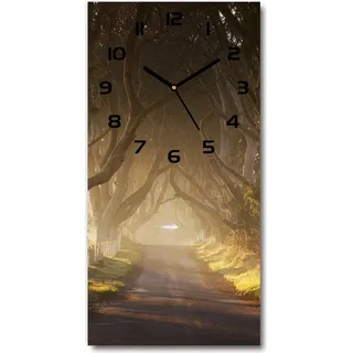 Wanduhr aus Glas – 30x60 cm - Glasbild - Glasuhr - Gehärtetes Glas -Pfad im Wald - Grün