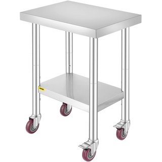 VEVOR Arbeitstisch 61 x 46 x 86 cm Edelstahl Catering Arbeitstisch 100 kg für Belastbarkeit Lebensmittel Zubereitungstisch für Küche Bar Restaurantar 4 verstellbare Füße