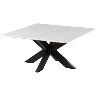 MASSIVMOEBEL24.DE Couchtisch quadratisch 90x90x45 Marmor weiß / Kreuzgestell Eisen schwarz BARCELONA #316 - Weiß