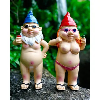 Yomisee Gartenzwerge für Außen, Gartendeko für Draußen 2er Pack, lustig Gartenfiguren Gnom Zwerg, Geschenk für Haus Balkon Wohnzimmer Rasen Office Deko