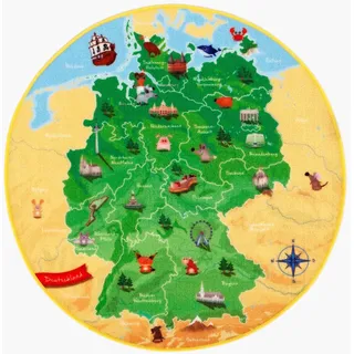 Spielteppich , Gelb, Grün , Textil , Weltkarte , rund , Oeko-Tex® Standard 100 , für Fußbodenheizung geeignet, rutschfest , Teppiche und Böden, Teppiche, Kinderteppiche