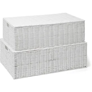 ARPAN Aufbewahrungsbox unter dem Bett, aus Kunstharz, gewebt, Truhe, Regal, Spielzeug, Kleiderkorb mit Deckel, Weiß (Set – 1 x groß, 1 x mittel)