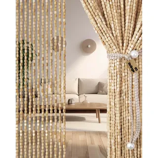 FoundGo Perlenvorhang Holz [90x200cm 90 Stränge] Handgefertigte Holzperlenvorhang Türvorhang als Insektenschutz Fliegenschutz Raumteiler für Zimmer Balkon Türen