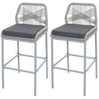 Mendler 2er-Set Rope-Barhocker HWC-O21, Outdoor Sitzpolster Seilgeflecht Metall ~ hellgrau, Kissen dunkelgrau