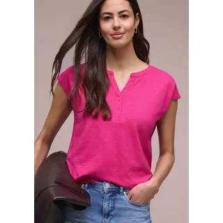 Shirttop STREET ONE, Damen, Gr. 34, magenta dream, Jersey, Obermaterial: 50% Baumwolle, 50% Modal, unifarben, normal hüftbedeckend, Rundhals, Tops Shirttop, Sommershirt mit Split Neck