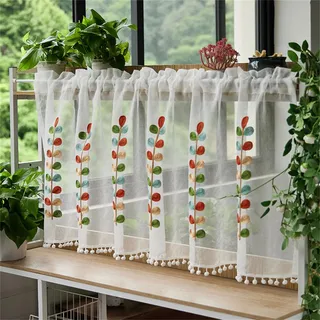 champracer WeihnachtsvorhäNge TüR, Scheibengardinen Transparent Mit Stickerei, Weihnachten Scheibengardine Voile Bistrogardine, KüChe Kurzgardinen für Kleine Fenster (BxH 180 * 60 cm)