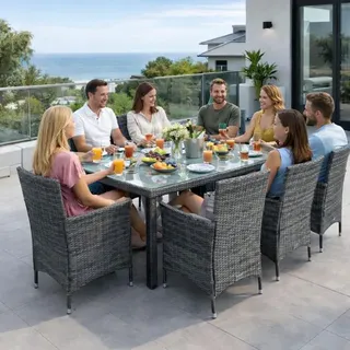 Polyrattan Sitzgruppe Gartenmöbel Set für 8 Personen Rattan Gartenset Anthrazit