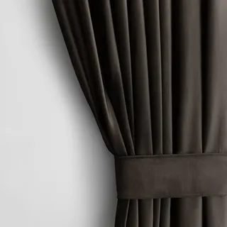 AmeliaHome Restilo Set Vorhang H 270 x B 140 cm mit Raffhalter 54 x 10 cm Velvet Optik Dunkelbraun 1 St. Kräuselband Wellenband Samt Halbverdunkelungsvorhang Fensterdekoration Dekoschal Dekorvorhang
