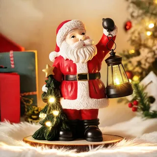 Lewondr Weihnachten Weihnachtsmann Figur, Harz Weihnachtsmann Status Weihnachtsdekorationen mit Kronleuchter, 8 "Urlaub Dekoration Ornament Geschenk für Home Office Tabelle Kamin, Rot