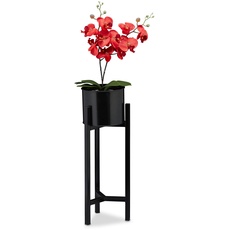 Bild Blumentopf Ständer, Blumenständer inklusive Topf, modern, Pflanzenständer Metall, HxD: 60 x 21,5 cm, schwarz, 1 Stück