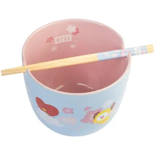 Grupo Erik Ramen Bowl Schüssel BT21 Keramik Schale 12,5 x 9,4 cm 1400 ml mit Stäbchen zum Essen - Ofizieller BT21 Fanartikel