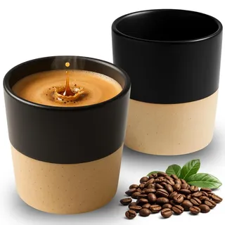 Maxito Espressotassen schwarz aus Steingut mit 90 ml im 2er Set für Kaffeeliebhaber - Espresso & Kaffeetassen - Geschenke für Männer und Frauen