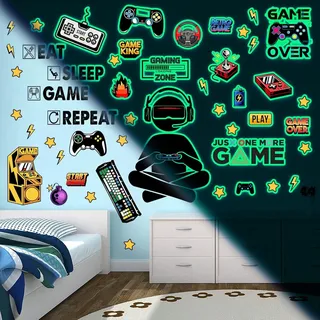 Leuchtende Gaming Wandsticker Selbstklebend Spiel Wandtattoo Kinderzimmer für Glühen im Dunkeln Aufkleber Gamer Leuchtsticker Wandtattoo für Junge Kinderzimmer Schlafzimmer Geschenke grün