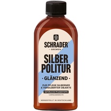 SCHRADER Silberpolitur glänzend - Silberpflege zum Polieren, als Silberreiniger zur Entfernung von Anlaufstellen - Poliermittel mit Carnaubawachs - 250 ml - Made in Germany