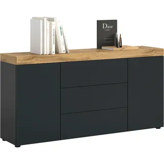 Sideboard OTTO HOME "MAMBO, TOPSELLER, Breite 160cm, 2 Türen, 3 Schubkästen, push-2-open", schwarz, wotan eiche nachbildung, B:160cm H:80cm T:37cm, FSC-zertifizierter Holzwerkstoff, Sideboards, Sideboard, Kommode, Anrichte, Wohnzimmer, Schlafzimmer