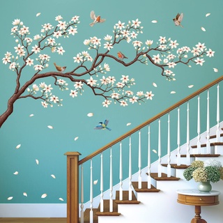 DECOWALL SG4-2213 Wandtattoo Vögel auf Baum Ast Blüten Wandaufkleber Blumen Wandsticker Wohnzimmer Schlafzimmer Sofa Hintergrund Wanddeko