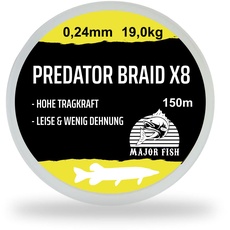 Major Fish Predator Braid 8-Fach geflochtene Angelschnur Lemon Yellow 150 Meter 0.24 mm - 19 kg