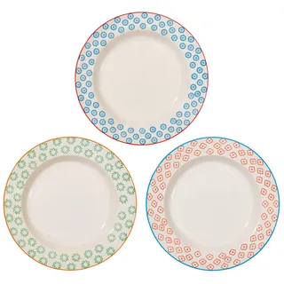 Bloomingville Suppenteller Emma Retro tiefe Teller Vintage große Ø 24 x H 4 cm, rot blau grün, Keramik, 3er Set, fasst ca. 400 ml