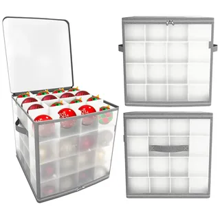 REDSTAR Weihnachtskugeln Aufbewahrung für 64 Christbaumkugeln – Aufbewahrungsbox für Weihnachtsbaum-Kugeln, Tannenbaumschmuck und Weihnachtsdeko – Transparente Box mit 4 Lagen Christmas