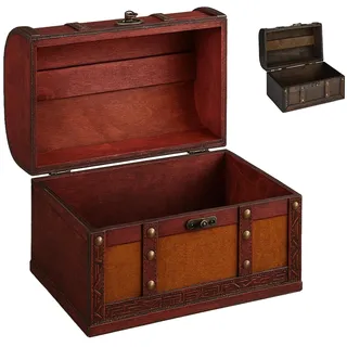 flexilife Schatztruhe aus Holz in versch. Größen - Geschenk Truhe Holztruhe - Schatzkiste Kindergeburtstag - Schatztruhe Hochzeit (hellbraun - Kunstleder, mittel - 35 x 25 x 20 cm)