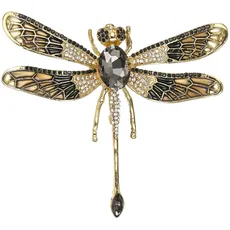 Clearine Strass Libellen Brosche für Damen Insekten-Thema Tier Brosche Pin für Kleidung Schwarz Gold-Ton