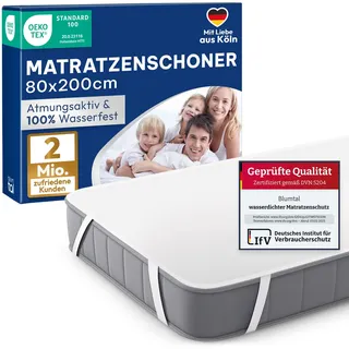 Blumtal Matratzenschoner 80x200cm - wasserdichte Matratzenauflage 80x200cm aus 80% Baumwolle - Oeko-TEX zert. Inkontinenzunterlage waschbar bis 95 °C - knisterfreier Bett Topper wasserdicht