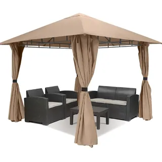 Sekey Garten Pavillon 3x3 m Wasserdicht Stabil Partyzelt, Gartenzelt mit 4 Seitenteile Reißverschluss, 180g/m2 Polyester, Taupe